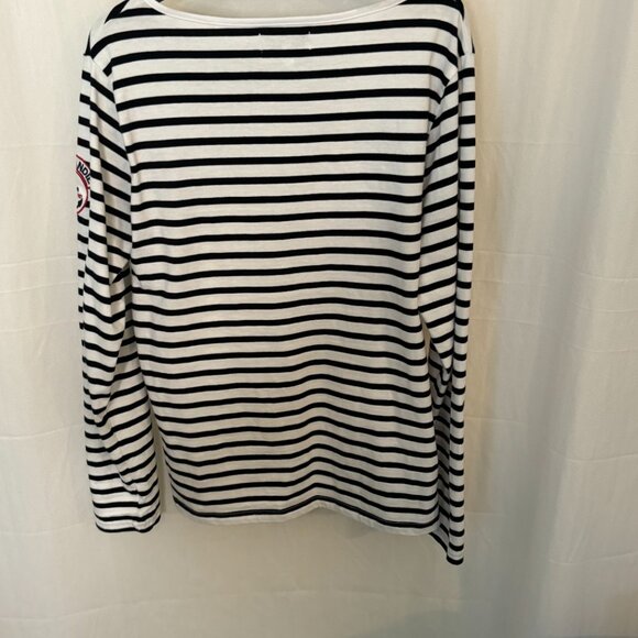 White with Navy Blue Horizontal Stripe, L/S, Tee, w/Utah Beach, Normandy Emblem - Picture 2 of 4